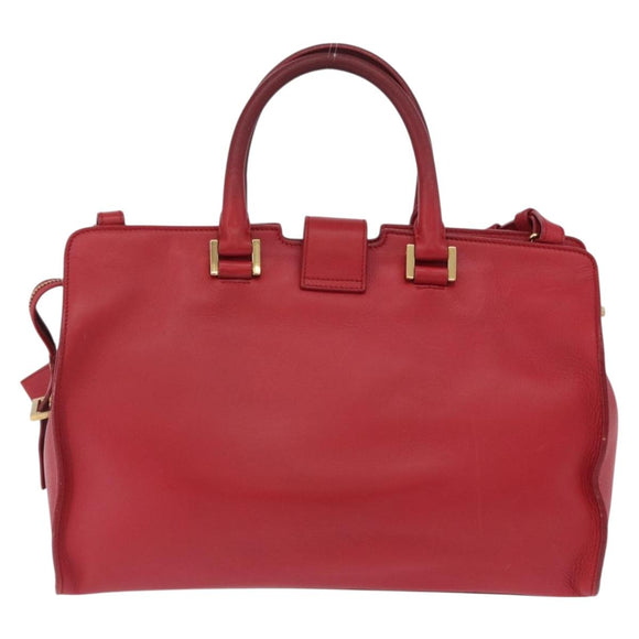 SAINT LAURENT Petit Cabas Hand Bag Leather 2way Red Gold Auth 205115A