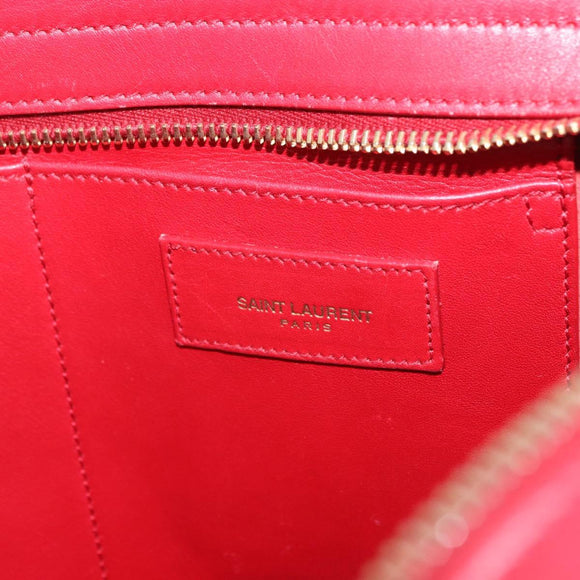 SAINT LAURENT Petit Cabas Hand Bag Leather 2way Red Gold Auth 205115A