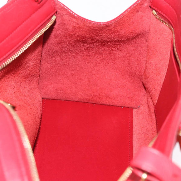 SAINT LAURENT Petit Cabas Hand Bag Leather 2way Red Gold Auth 205115A