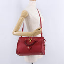 SAINT LAURENT Petit Cabas Hand Bag Leather 2way Red Gold Auth 205115A-37