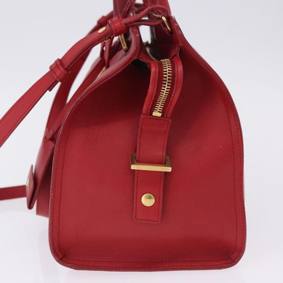 SAINT LAURENT Petit Cabas Hand Bag Leather 2way Red Gold Auth 205115A
