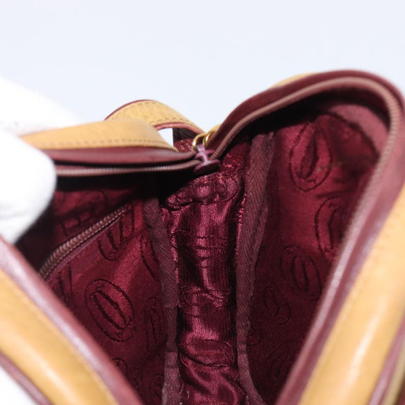 CARTIER Must Line Shoulder Bag Leather Beige Gold Auth 205118