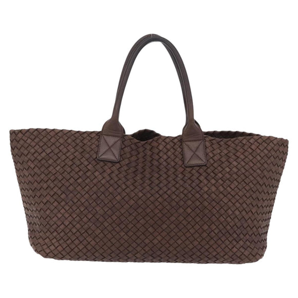 BOTTEGA VENETA INTRECCIATO Cabas MM Tote Bag Leather Brown Auth 205130V