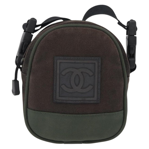 CHANEL Sports Line Shoulder Bag Canvas Khaki CC Auth 205131A