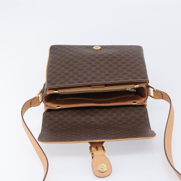 CELINE Macadam Canvas Shoulder Bag PVC Leather Brown Gold Auth 205135V
