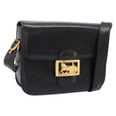 CELINE Shoulder Bag Leather Black Gold Auth 205144-1