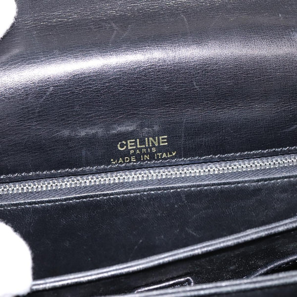 CELINE Shoulder Bag Leather Black Gold Auth 205144