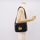 CELINE Shoulder Bag Leather Black Gold Auth 205144-25