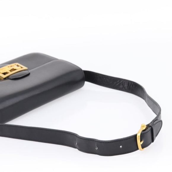 CELINE Shoulder Bag Leather Black Gold Auth 205144