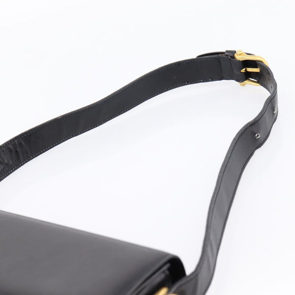 CELINE Shoulder Bag Leather Black Gold Auth 205144