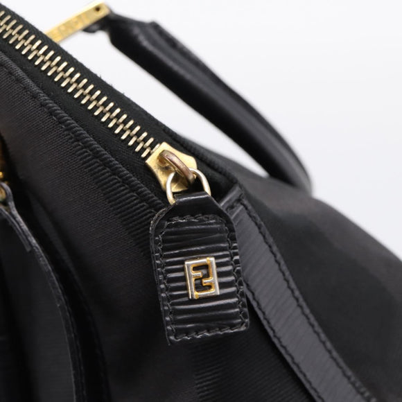 FENDI Pecan Canvas Hand Bag 2way Black Gold Auth 205145
