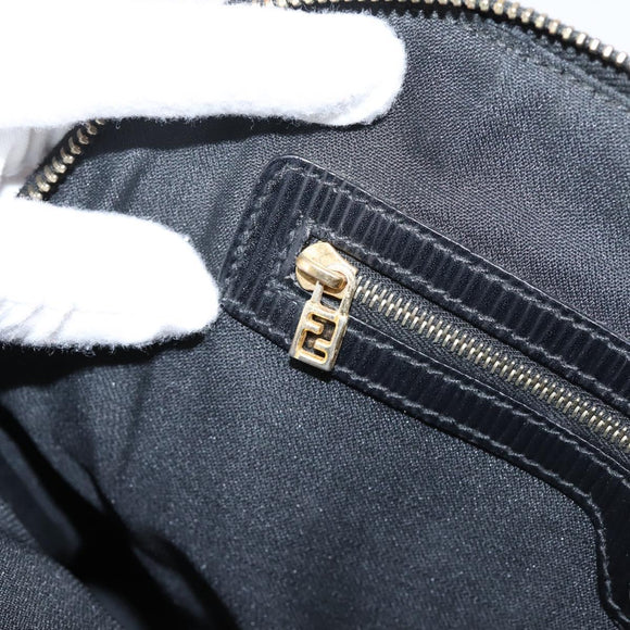 FENDI Pecan Canvas Hand Bag 2way Black Gold Auth 205145