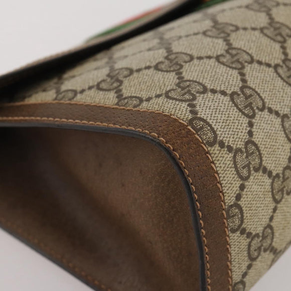 GUCCI GG Supreme Web Sherry Line Bag PVC Beige Gold 37 014 3087 Auth 205150A