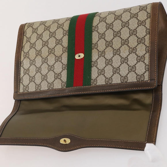 GUCCI GG Supreme Web Sherry Line Bag PVC Beige Gold 37 014 3087 Auth 205150A