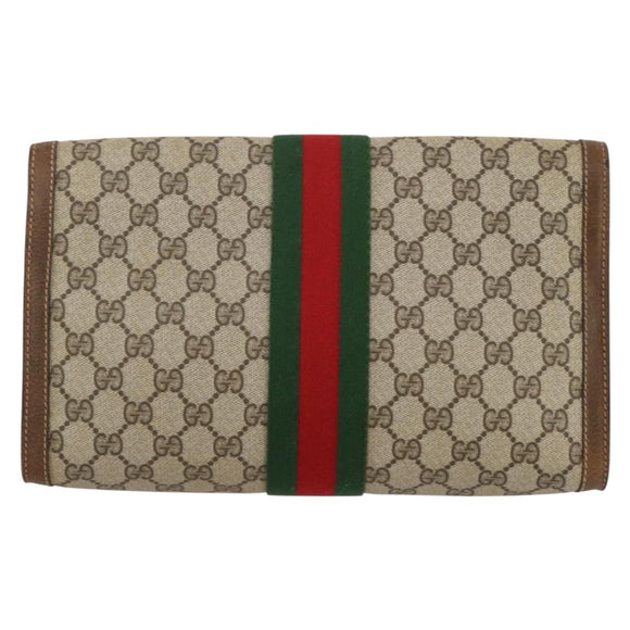 GUCCI GG Supreme Web Sherry Line Bag PVC Beige Gold 37 014 3087 Auth 205150A