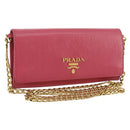 PRADA Chain Wallet Safiano Leather Pink Gold Auth 205152A-1