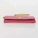 PRADA Chain Wallet Safiano Leather Pink Gold Auth 205152A-6