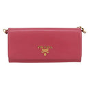 PRADA Chain Wallet Safiano Leather Pink Gold Auth 205152A-13