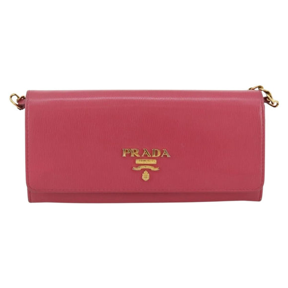 PRADA Chain Wallet Safiano Leather Pink Gold Auth 205152A