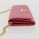 PRADA Chain Wallet Safiano Leather Pink Gold Auth 205152A-5
