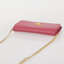 PRADA Chain Wallet Safiano Leather Pink Gold Auth 205152A-7