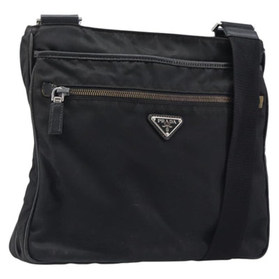 PRADA Shoulder Bag Nylon Black Silver Auth 205158