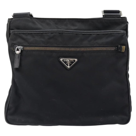 PRADA Shoulder Bag Nylon Black Silver Auth 205158