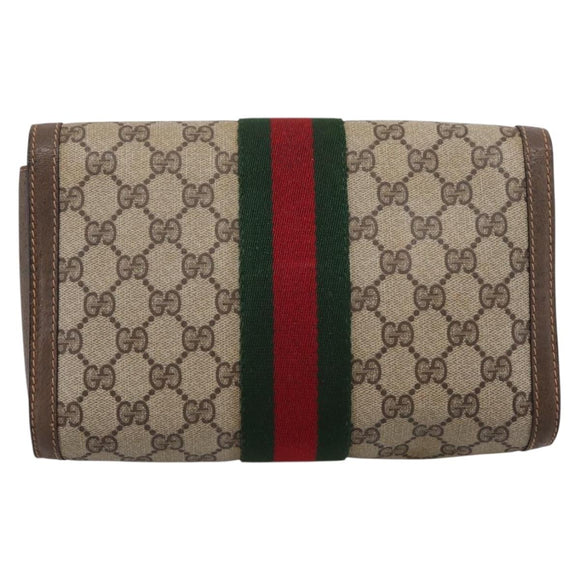 GUCCI GG Supreme Web Sherry Line Clutch Bag PVC Beige Gold 89 01 006 Auth 205159