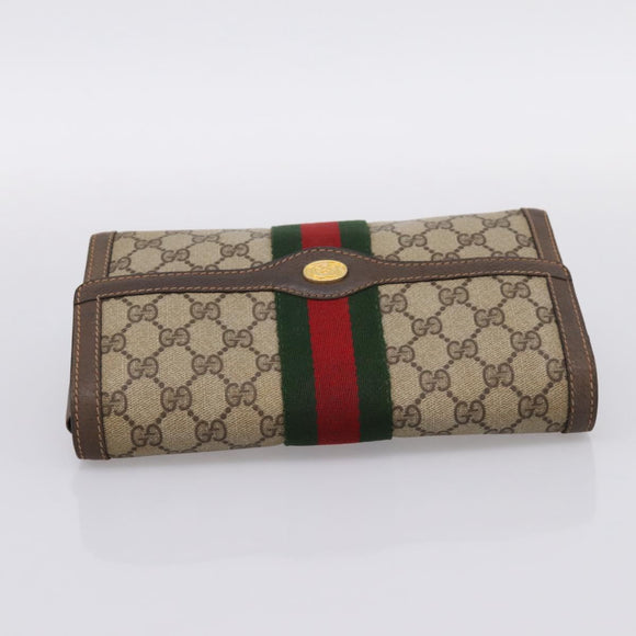 GUCCI GG Supreme Web Sherry Line Clutch Bag PVC Beige Gold 89 01 006 Auth 205159