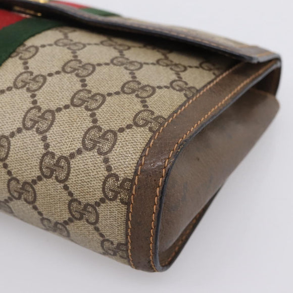 GUCCI GG Supreme Web Sherry Line Clutch Bag PVC Beige Gold 89 01 006 Auth 205159