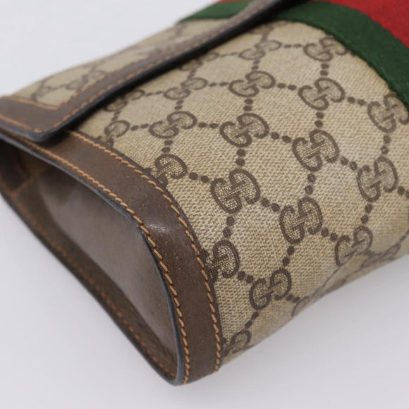 GUCCI GG Supreme Web Sherry Line Clutch Bag PVC Beige Gold 89 01 006 Auth 205159