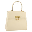Salvatore Ferragamo Gancini Hand Bag Leather White Gold Auth 205161-1