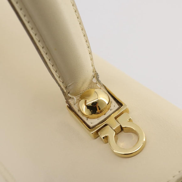 Salvatore Ferragamo Gancini Hand Bag Leather White Gold Auth 205161
