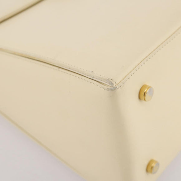 Salvatore Ferragamo Gancini Hand Bag Leather White Gold Auth 205161