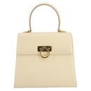 Salvatore Ferragamo Gancini Hand Bag Leather White Gold Auth 205161-13