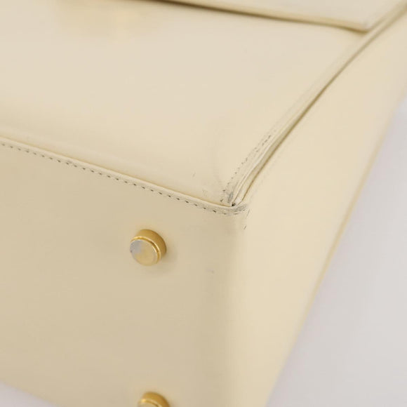 Salvatore Ferragamo Gancini Hand Bag Leather White Gold Auth 205161