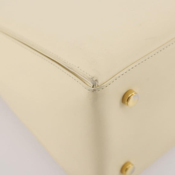 Salvatore Ferragamo Gancini Hand Bag Leather White Gold Auth 205161