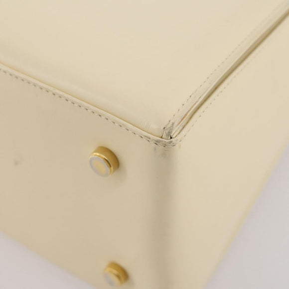 Salvatore Ferragamo Gancini Hand Bag Leather White Gold Auth 205161