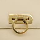 Salvatore Ferragamo Gancini Hand Bag Leather White Gold Auth 205161-25