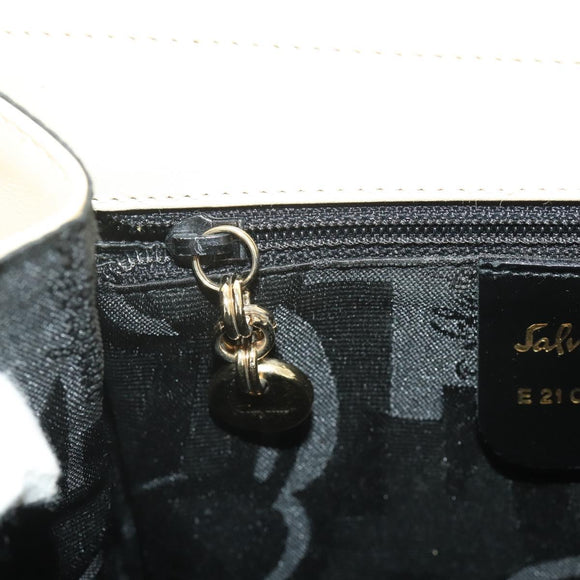 Salvatore Ferragamo Gancini Hand Bag Leather White Gold Auth 205161