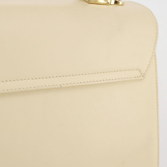Salvatore Ferragamo Gancini Hand Bag Leather White Gold Auth 205161