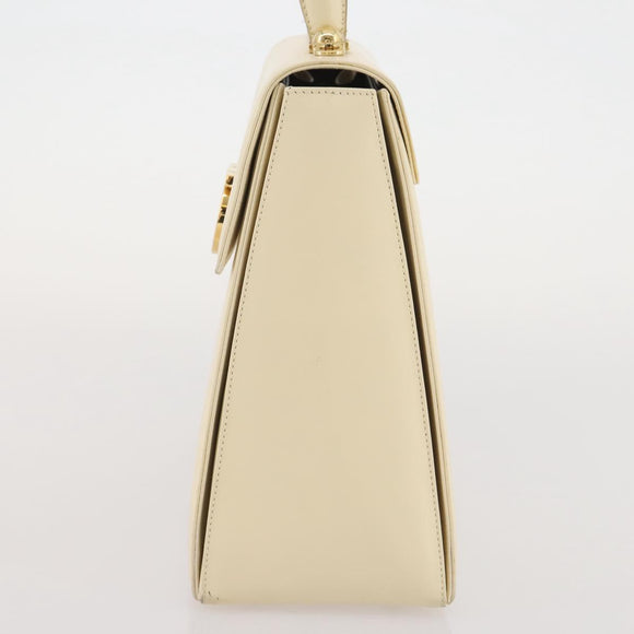 Salvatore Ferragamo Gancini Hand Bag Leather White Gold Auth 205161