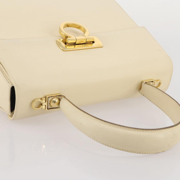 Salvatore Ferragamo Gancini Hand Bag Leather White Gold Auth 205161