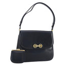 GUCCI Shoulder Bag Leather Navy Gold Auth 205163-1