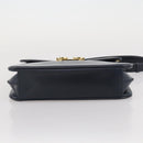 GUCCI Shoulder Bag Leather Navy Gold Auth 205163-5
