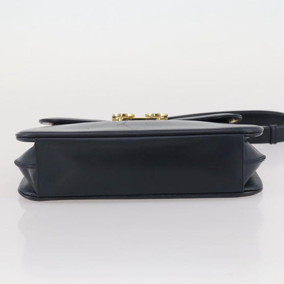 GUCCI Shoulder Bag Leather Navy Gold Auth 205163