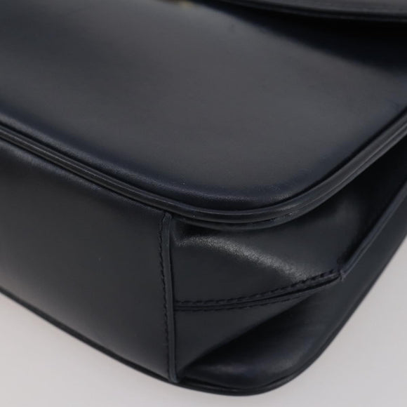 GUCCI Shoulder Bag Leather Navy Gold Auth 205163