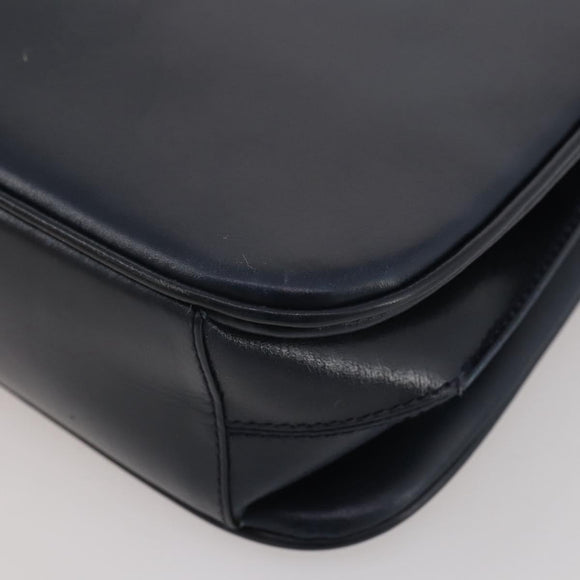 GUCCI Shoulder Bag Leather Navy Gold Auth 205163