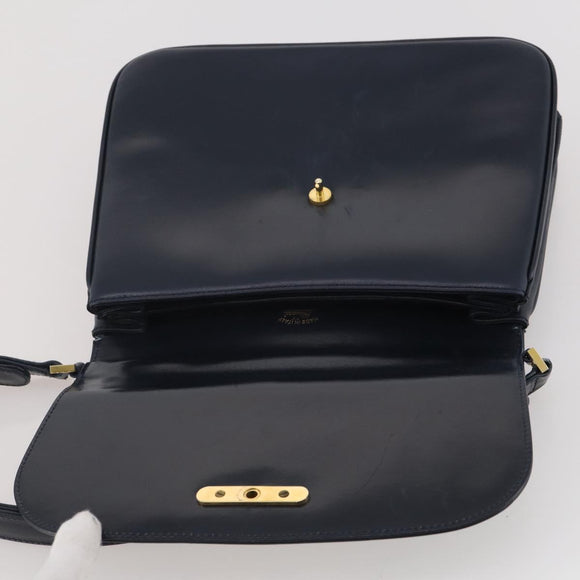 GUCCI Shoulder Bag Leather Navy Gold Auth 205163