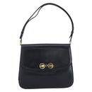 GUCCI Shoulder Bag Leather Navy Gold Auth 205163-13